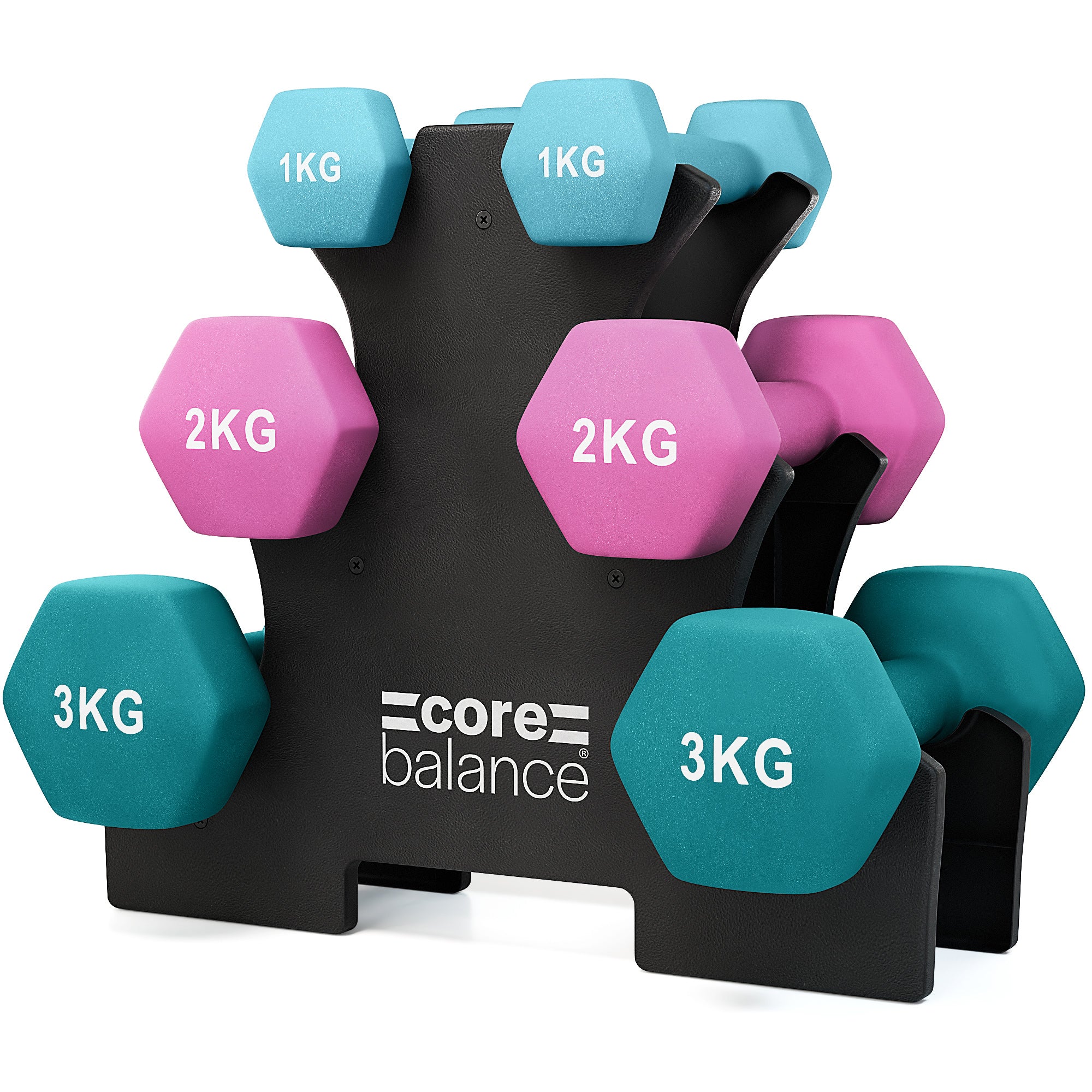 Hex Dumbbell Set with Rack Core Balance