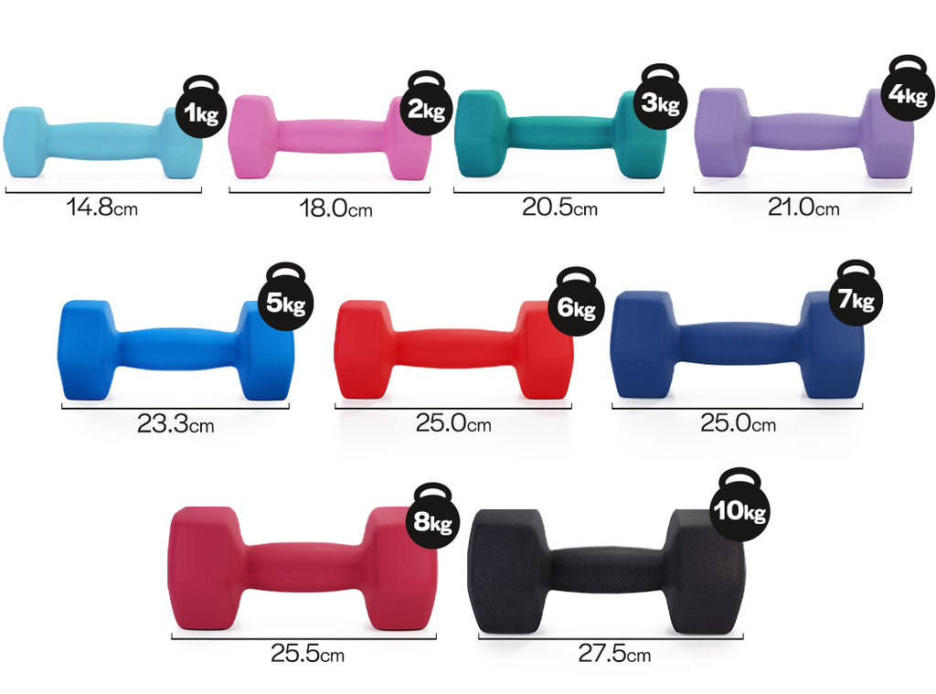 Hex Neoprene Dumbbells Pair (1kg to 10kg) dimension image