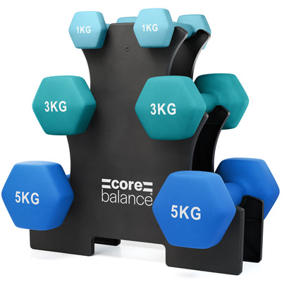 Hex Dumbbell Set with Rack (12kg to 18kg)